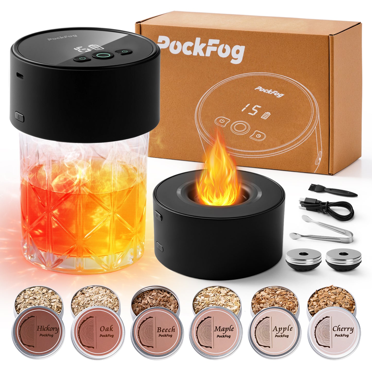 Pockfog 6 Flavors Electric Drink Smoker with RGB Lights – Perfect for Whiskey, Bourbon & Cocktails