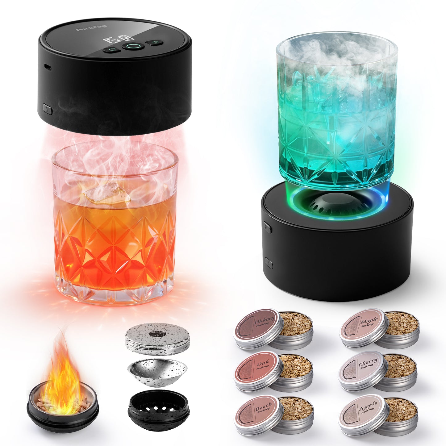 [Upgrade!]Pockfog Electric RGB Light Cocktail Whisky Smoker Kit 6 Packs Flavors