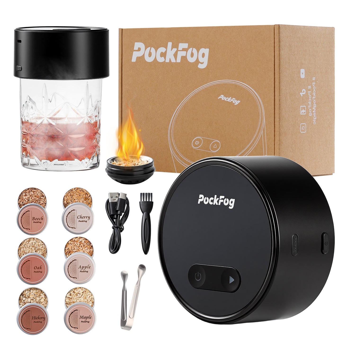 Pockfog Electric Cocktail Whisky Smoker Kit 6 Packs Flavors (without RGB Lights)