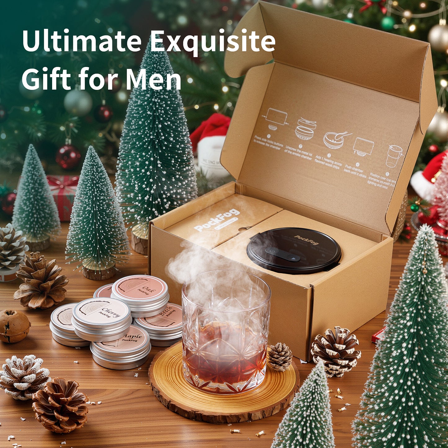 Pockfog 6 Flavors Electric Drink Smoker with RGB Lights – Perfect for Whiskey, Bourbon & Cocktails